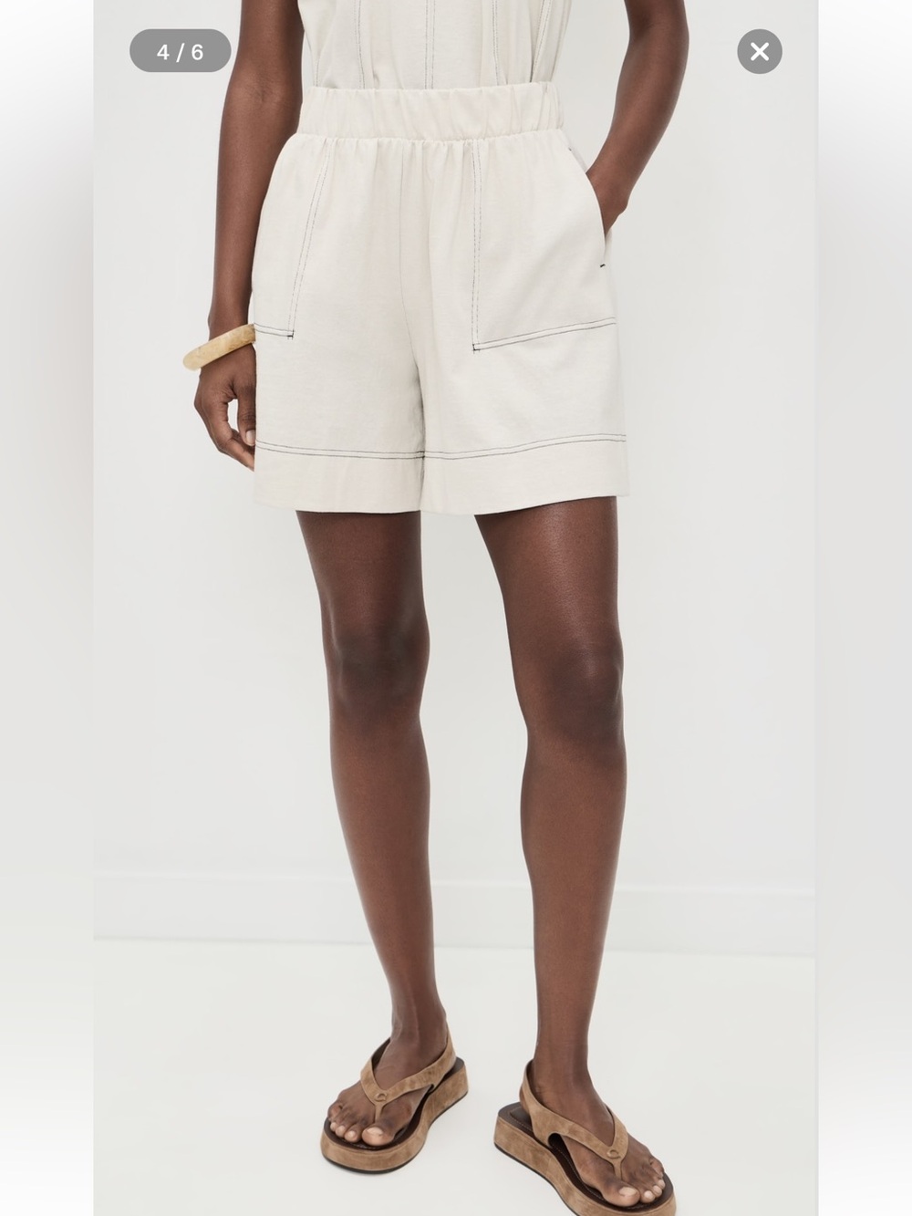Free People Beach Cotton Pull On Shorts Cream Elastic Waist Pockets NWOT